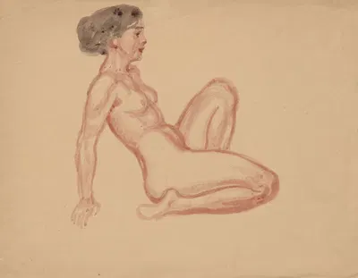 Naked woman, sitting back on her knees. by Вальдемар Андерсен, 1895-1928 — digital art print download
