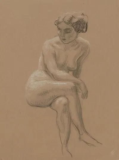 Naked woman, sitting with her legs crossed. by Вальдемар Андерсен, 1895-1928 — digital art print download