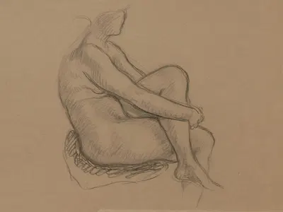 Naked woman, sitting with one leg bent. by Вальдемар Андерсен, 1895-1928 — digital art print download