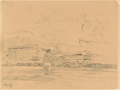 Landschap met man in het midden voor een schuurtje by Виллем де Зварт — digital art print download