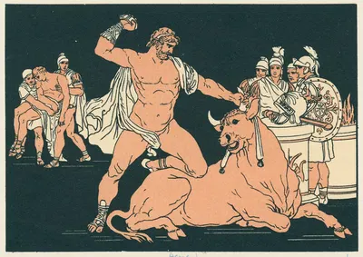 Entellus killing the bull by Бартоломео Пинелли, 1878 — digital art print download