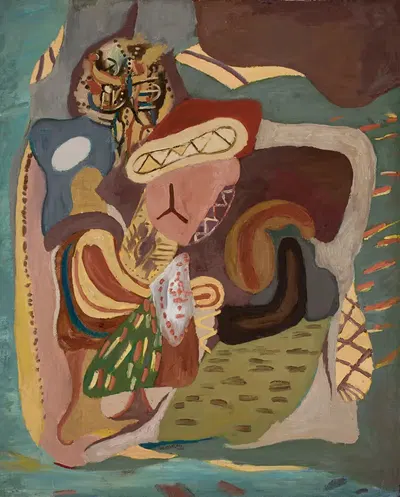 Family with a bouquet by Marek Włodarski, 1936 — digital art print download