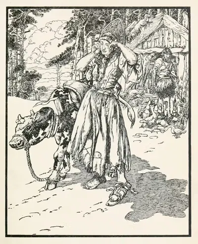Девочка вывела телку пастись by Ноэль Нисбет, 1916 — digital art print download