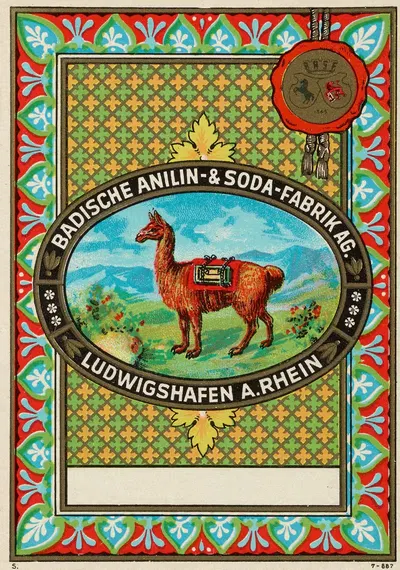 Этикетка красителя Badische Anilin & Soda-Fabrik с альпакой by Баденская анилиновая и содовая фабрика — digital art print…
