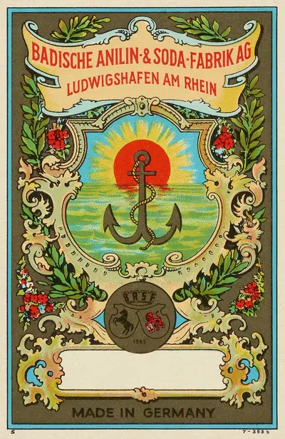 Этикетка красителя Badische Anilin & Soda-Fabrik с якорем by Баденская анилиновая и содовая фабрика — digital art print…
