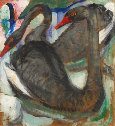Zwei schwarze Schwäne by Hans Thuar, 1923 — digital art print download