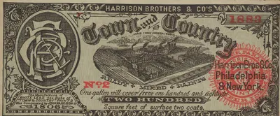 Town and Country Ready Mixed Paints advertising note by Harrison Bros. & Co., 1883 — digital art print download