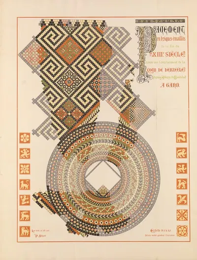 Late 13th-century glazed brick pavement by P. Allaert, 1879 — digital art print download