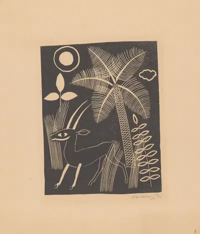 Deer with palm tree by Tinus van Doorn, 1936 — digital art print download