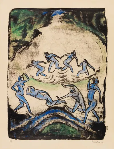 The Dance (Dancers and Bathers at the Forest Pond) by Hermann Max Pechstein, 1912 — digital art print download