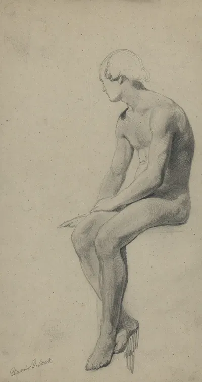 Academic nude of a seated man by Ксавье де Кок — digital art print download