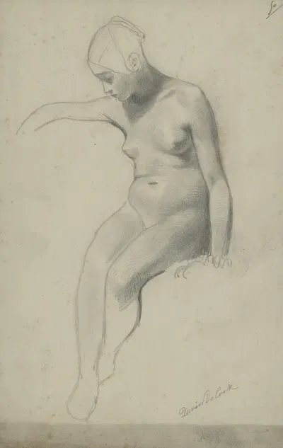 Academic nude of a seated woman by Ксавье де Кок — digital art print download