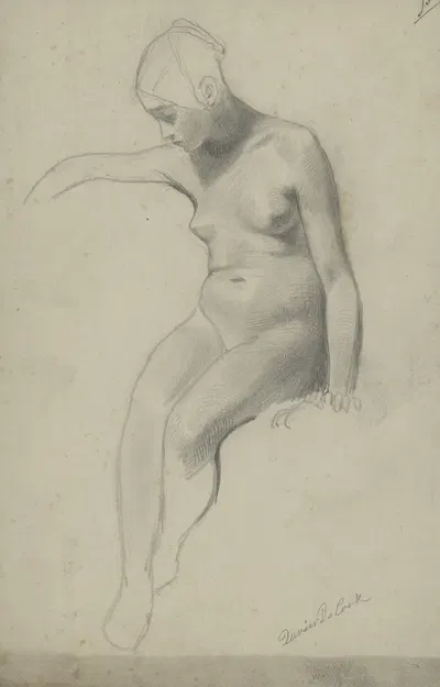 Academic nude of a seated woman by Ксавье де Кок — digital art print download