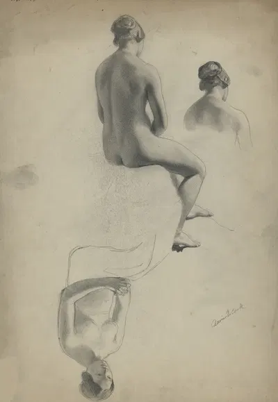 Academic nude of a seated woman by Ксавье де Кок — digital art print download