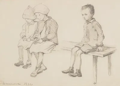 Dzieci – studium do ryciny by Зофия Городыньска, 1936 — digital art print download
