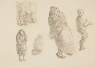 Szkice do ryciny 'Przy piecyku w katedrze św. Jana w Warszawie' by Зофия Городыньска, 1938 — digital art print download