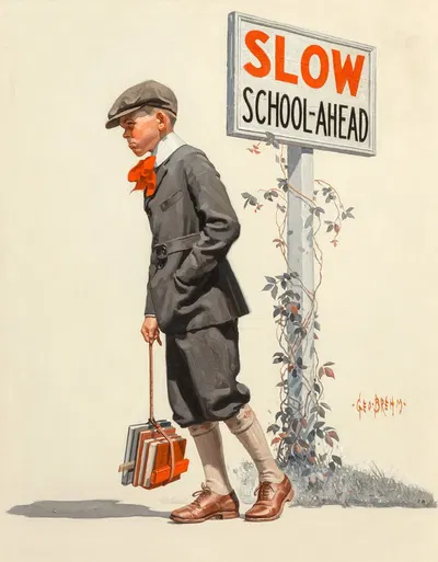 Boy Trudging to School by George Brehm, 1925 — digital art print download