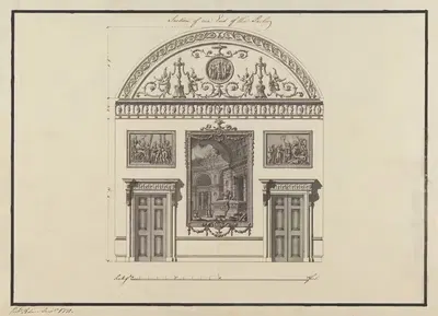 Дом Хедфорт, Ирландия: Сечение одного конца гостиной by Роберт Адам, 1771 — digital art print download