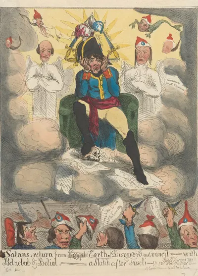Satans, Return from Earth, Discovered in Council – With Belzebub and Belial — A Sketch after Fuseli by John Cawse, 1799 —…