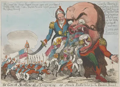 The Great Swallow All!!! Disgorging, or French Bullie too Hot for the Bears Stomach by John Cawse, 1799 — digital art print…