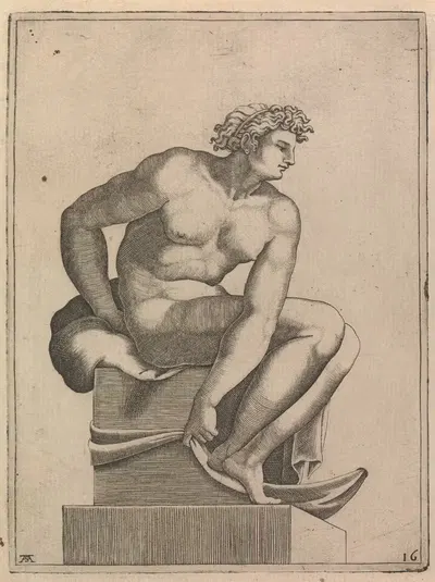 Мужская натура с панели 'Сотворение Евы' by Адамо Скультори, 1550-1585 — digital art print download