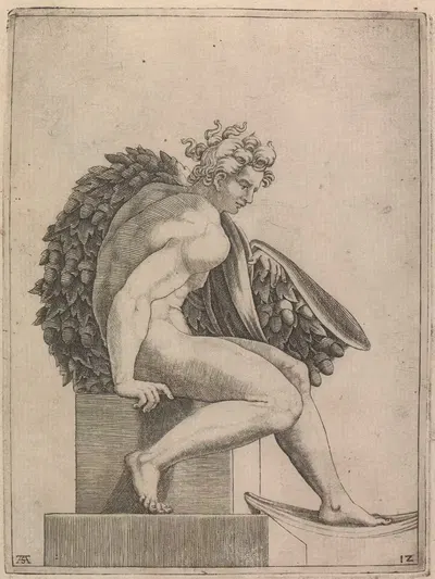 Мужская нюдовая фигура из панели 'Пьяность Ноя' by Адамо Скультори, 1550-1585 — digital art print download