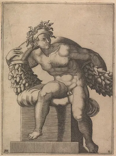 Мужская натура с панели "Жертвоприношение Ноя by Адамо Скультори, 1550-1585 — digital art print download
