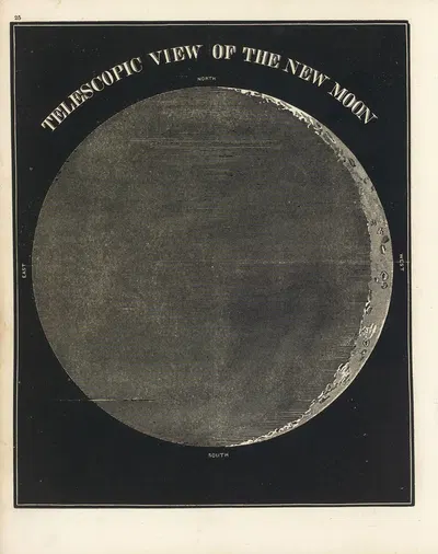 Telescopic view of the new Moon by Asa Smith, 1850 — digital art print download