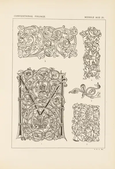 Outlines of ornament in the leading styles Pl.54 by George Ashdown Audsley, 1881 — digital art print download
