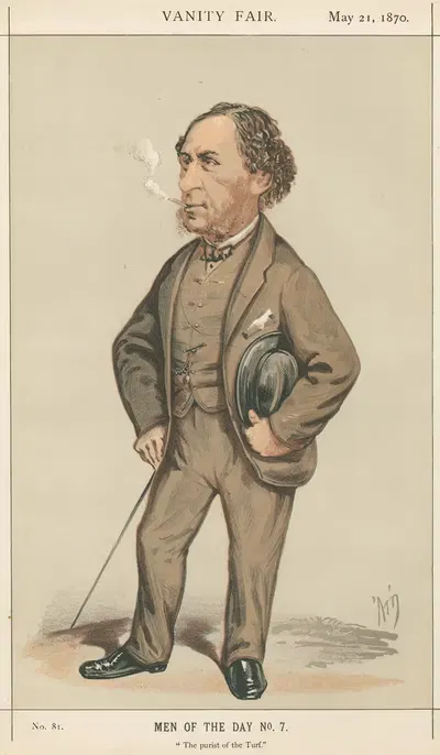 Vanity Fair: Turf Devotees; 'The Purist of the Turf', Sir Joseph Hawley, May 21, 1870 by Alfred Thompson, 1870 — digital…