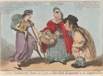 Long Expected Come at Last or John Bull Disappointed at His Crippled Visitor by Charles Williams, 1802 — digital art print…
