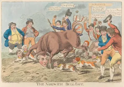 The Norwich Bull-Bait by Charles Williams, 1802 — digital art print download