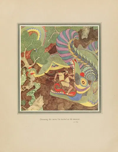 Вынимая меч, он бросился на монстра by Эдмунд Дюлак, 1919 — digital art print download