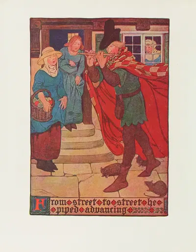 Он играл на свирели, продвигаясь от улицы к улице by Хоуп Данлап, 1910 — digital art print download