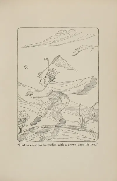 Had to chase his butterflies with a crown upon his head by Hugh Lofting, 1922 — digital art print download