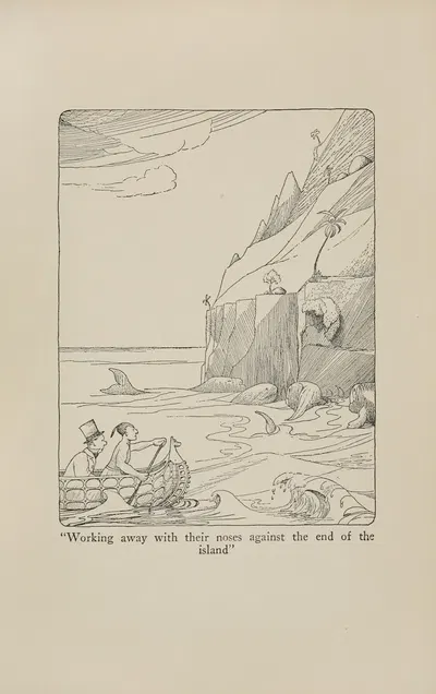 Working away with their noses against the end of the island by Hugh Lofting, 1922 — digital art print download
