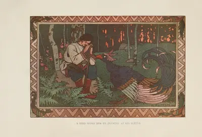 Птица разбудила его, клюя в рукав by Иван Билибин, 1917 — digital art print download