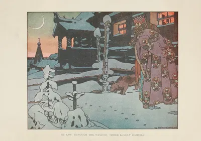 Он увидел через окно трех прекрасных дам by Иван Билибин, 1917 — digital art print download