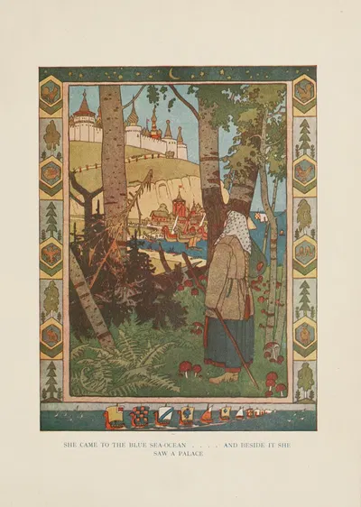 Она пришла к синему морю-океану by Иван Билибин, 1917 — digital art print download