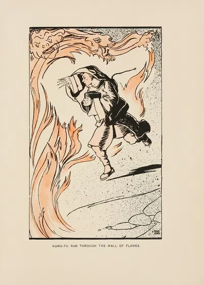 Kung-fu ran through the wall of flames by Norman Hinsdale Pitman, 1910 — digital art print download