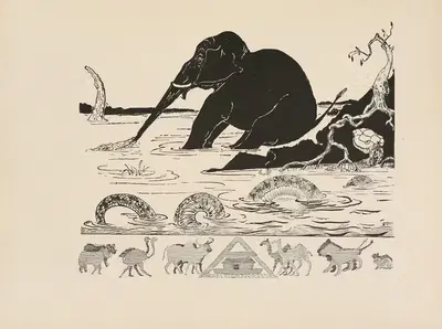 Ребенок слона, которому крокодил тянет нос by Редьярд Киплинг, 1902 — digital art print download
