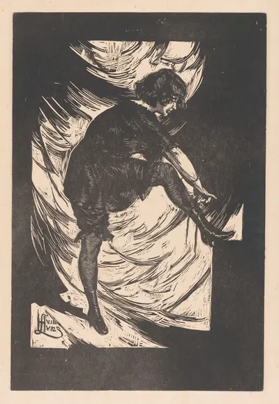 Молодая женщина завязывает шнурки своих ботинок by Хуйб Лунс, 1891 - 1931 — digital art print download