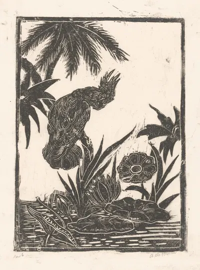 Kaketoe op tak bij waterlelies by Janus de Winter, 1892 - 1951 — digital art print download