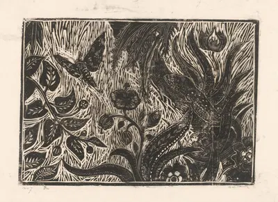 Struikgewas met hagedis en nachtvlinder by Janus de Winter, 1892 - 1951 — digital art print download