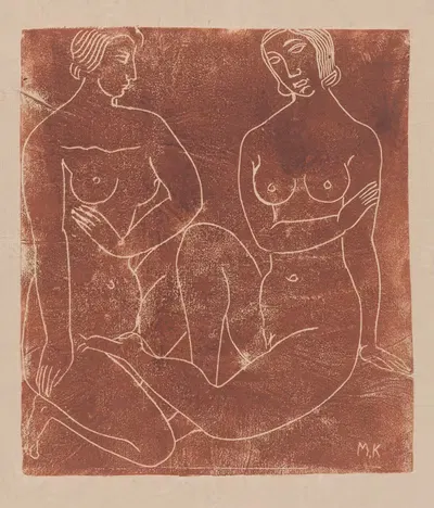 Две обнаженные сидящие женщины by Моисей Коган, 1889 - 1943 — digital art print download