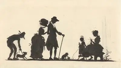 Силуэт семьи с собакой и кошкой by Нелли Боденхейм, 1884 - 1917 — digital art print download