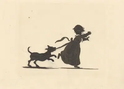 Силуэт собаки, которая гонится за девушкой by Нелли Боденхейм, 1884 - 1917 — digital art print download