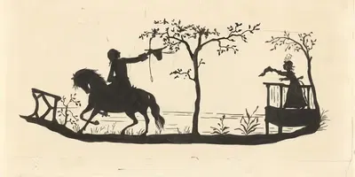 Силуэт человека, покидающего дом с дочерью by Нелли Боденхейм, 1884 - 1917 — digital art print download