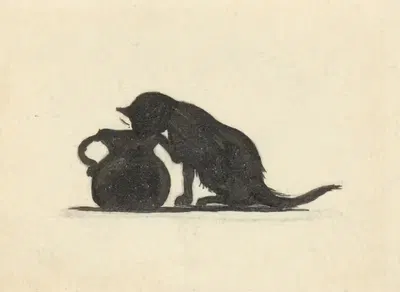 Силуэт кота, который пьет из кувшина by Нелли Боденхейм, 1884 - 1917 — digital art print download