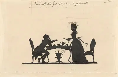 Силуэты мужчины и женщины за чаем by Нелли Боденхейм, 1884 - 1917 — digital art print download